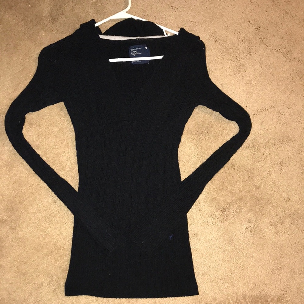 Black Cable Knit Sweater with Hood